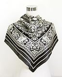 Satin Silver Gray Paisley Print on Black - Silk Square Scarf 35