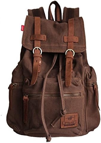 Qianying Vintage Military Durable Canvas Laptop Computer Backpack Travel Backpack Daypack Rucksack School College Backpack Outdoor Sports Hiking Camping Bag Gym Bag Weekend Bag for Men and Women Coffee