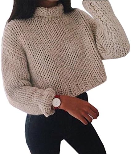 MIEIER Women's Chunky Crop Top Long Sleeve Loose Knitted Sweater