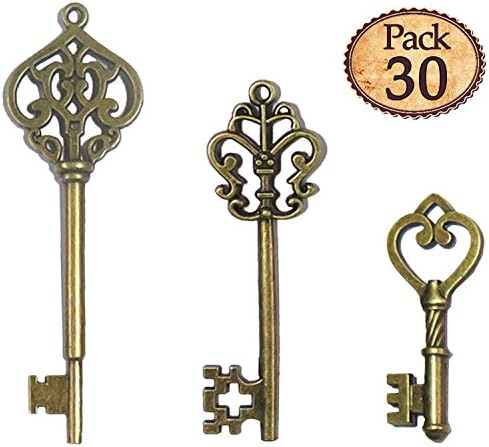 Joy Deco 30pcs Mixed Vintage Skeleton Keys ,3 Styles, Each 10pcs, Middle (M02B)