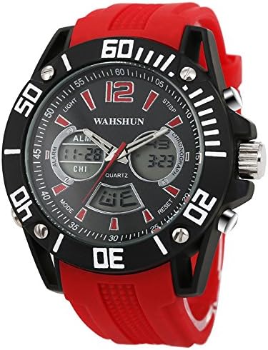 Red Waterproof Military LED Digital Analog Display Sport Electronic Clock Quartz Movement Fashion Watches