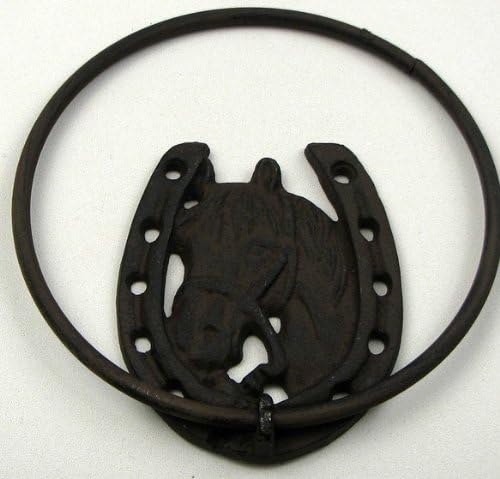 Horse With Horseshoe Towel Ring - Cast Iron