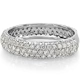 14K White Gold Round White Diamond Pave set Anniversary Wedding Ring Band (1.35 CT, F-G Color, SI-I Clarity)