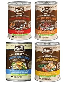 Merrick Grain Free Chunky 12.7 Oz Canned Dog Food Variety Bundle #1 - 4 Flavors Total-3 of Each Flavor