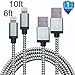 G-POW Nylon Braided Lightning Cable USB Cord Charging Cable, 6 Feet, 10 Feet - Gray