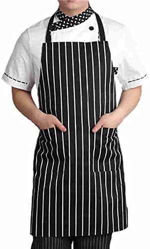 Durable Useful Adjustable Black Stripe Apron with 2 Pockets Chef Resturant Necessary Home Essential