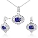Bold & Beautiful Oval Checkerboard Shape Created Blue Sapphire Pendant Earrings Set in Sterling Silver