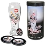Harley-Davidson® American Beauty Pilsner Beer Glass / Coaster Set - Rita. Seated on 1997 Heritage Springer®. H-D® Part# HDL-18707