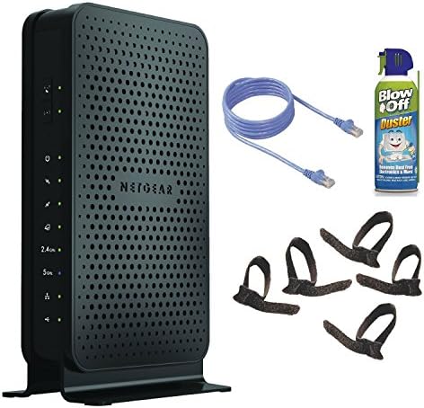Netgear N600 WiFi Cable Modem Router with Air Duster, Patch Cable, and Cable Ties Bundle