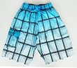 Mens Blue Fade Plaid Swim Trunks with Elastic Waist, 2 Side Inseam Pockets, Side Cargo Pocket. Faux Fly, Mesh lined. Size SM-XL