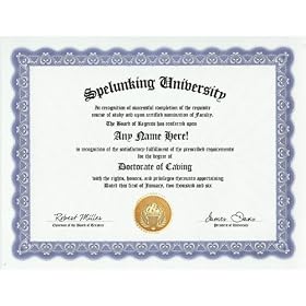 Caving Caves Spelunking Degree: Custom Gag Diploma Doctorate Certificate (Funny Customized Joke Gift - Novelty Item)