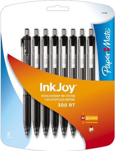 Paper Mate InkJoy 300 RT Retractable Medium Point Ballpoint Pens, Black, 8 Pack (1781565)