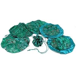 6 Drawstring Pouches Green Brocade Gem Gift Bag 10"