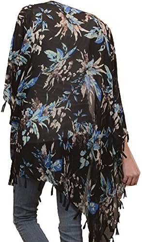 Marilyn & Main Women's Kimono Henna Tie Dye Pattern Floral Tassle Scarf Cardigan