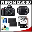 Nikon D3000 10MP Digital SLR Camera with 18-55mm f/3.5-5.6G AF-S DX VR Nikkor Zoom Lens & 55-200mm DX Zoom Lens with 16GB Card + (2x) EN-EL9a Battery + UV Filters + Cleaning Kit