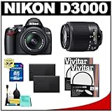 Nikon D3000 10MP Digital SLR Camera with 18-55mm f/3.5-5.6G AF-S DX VR Nikkor Zoom Lens and 55-200mm DX Zoom Lens with 16GB Card + (2x) EN-EL9a Battery + UV Filters + Cleaning Kit