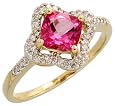 14k Gold Stone Ring, w/ 0.18 Carat Brilliant Cut Diamonds & 0.96 Carat 6mm Cushion Cut Pink Topaz Stone, 7/16" (11mm) wide