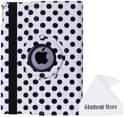 iPad Air 2 Case,White+Black Polka Dot 360 Degree Rotating Leather stand Case Smart Cover For New Apple iPad 6 Apple iPad Air 2
