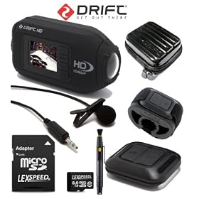 Drift HD Full 1080p High Definition Wearable Helmet Action Camera + LEXSpeed 8GB microSDHC Class 10 With SD Adapter + Drift Wireless Remote Control + Drift External Microphone + Drift Hard Case + Lens Cleaning Brush and Spray