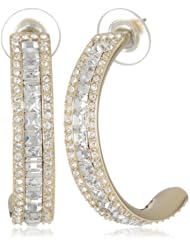 Judith Leiber Jewelry Princess Cut Pave Swarovski Champagne and Crystal Medium Hoop Earrings