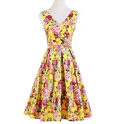 Sexy A-line V-neck Lace Vintage Cocktail Bubble Dress Cotton Floral Print Party Dress 