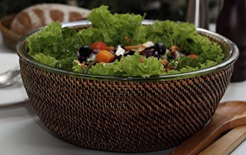 Calaisio Hand Woven Round Salad Bowl With Glass Insert