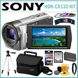 Sony HDR-CX130 HDRCX130 HDR-CX130/S 1080P High Definition Handycam Camcorder with Wide Angle G-Lens and 3-inch Touch-Screen in Silver + 16GB Card + Sony Case + Extra Battery + Accessory Kit