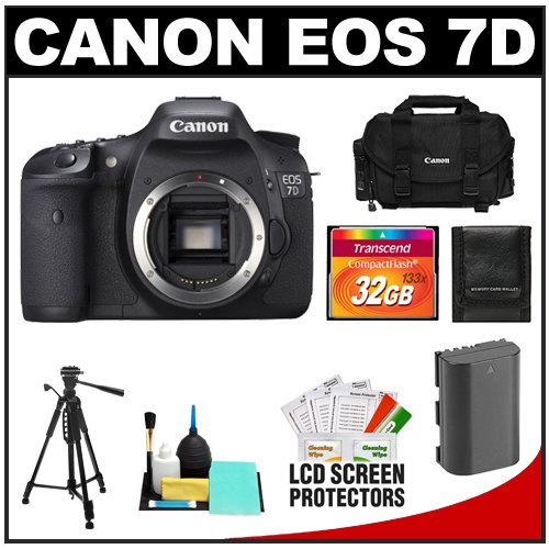 Canon EOS 7D 18.0 MP Digital SLR Camera Body (Outfit Box) with 32GB Card + Battery + Case + Tripod + Cleaning Accessory Kit