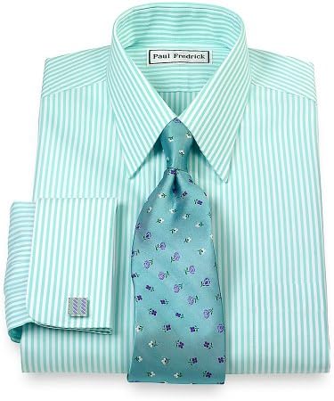 Paul Fredrick Men's Non-Iron Straight Collar French Cuff Trim Fit Dress Shirt Seafoam 16.0/33