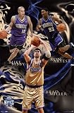 Sacramento Kings (Mike Bibby, Ron Artest, Brad Miller) Black Wood-Mounted Sports Poster Print - 24