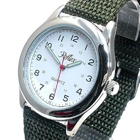 Mens Large Watch by Reflex with Green Canvas/Webbing Strap (101001gn)