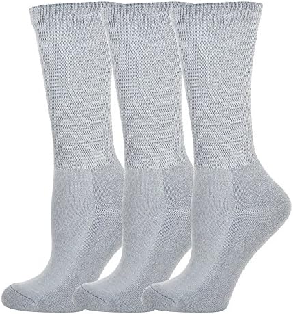 TeeHee Diabetes Bamboo Crew Socks 3-Pack, Made in USA, Grey, Medium Size