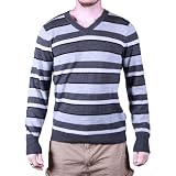 DKNYC Men's Wool V-Neck Striped Sweater