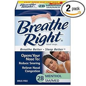 Breathe Right Mentholated Vapor Strips for Cold & Allergy Relief, Small/Medium, 28-Count Boxes (Pack of 2)