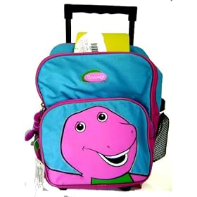 Barney Purple Kids Rolling Backpack - Kids size with Small Plush on the side, Great Gift for Kids