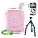 Kodak PlaySport HD Waterproof Pocket Video Camera, Mini Camcorder Accessories Kit: Nylon Pink Protective Hard Kodak Camera Case + BLUE Kodak Camera Tripod with Flexible Grip Legs + Universal Kodak Screen Protector + Live * Laugh * Love VG Wrist Band!!!
