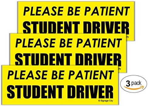 Signage City™ New Student Driver Car Bumper Magnet - "Please Be Patient" Premium Quality Visible Bright Yellow Auto Decal, Raising Awareness and Promoting Safety - 3 Pack
