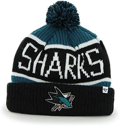 San Jose Sharks Black Cuff "Calgary" Pom Beanie Hat - NHL Cuffed Winter Toque Knit Cap
