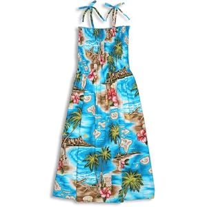 Smocked Dress - Hibiscus Hawaiian Islands Versatile Ties Hawaiian Aloha Smocked Sun Dress