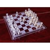 American Puzzles, Glass/Metal Base Chess Set Game in Gold/Silver