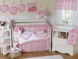 JoJo Designs 9-Piece Baby Crib Bedding Set - Pink Princess Satin and Lace