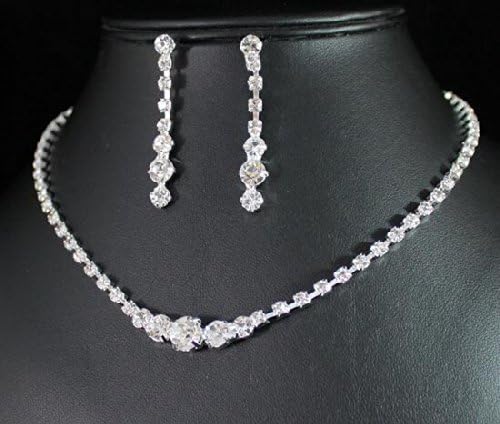 Tqmarket Wed Clear Austrian Rhinestone Artificial Zircon Necklace Dangle Earrings Set Bridal 01392
