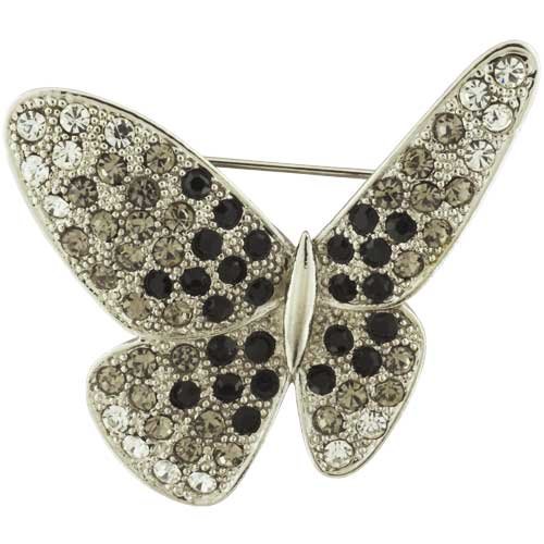 Silver Tone Rhinestone Covered Butterfly Animal Brooch Pin