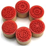 Decora 6pcs Floral Pattern Round Wooden Rubber Stamp