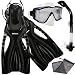 PROMATE Snorkeling Scuba Dive SIDE-VIEWED PURGE Mask Fins Dry Snorkel Gear Set, Bk, MLXL