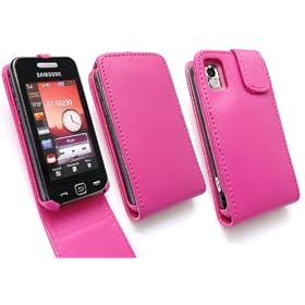 EMARTBUY SAMSUNG S5230 TOCCO LITE PREMIUM PU LEATHER FLIP CASE/COVER/POUCH WITH BUILT IN PHONE HOLDER CERISE PINK + SCREEN PROTECTOR