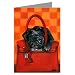 Black Pug in a Chic Red Hermes Inspired Birkin Handbag Greeting Card Set