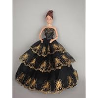 A Black and Gold Strapless Ball Gown Made to Fit the Barbie Doll