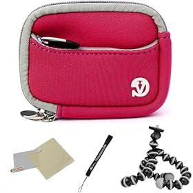 PINK WITH GRAY TRIM Neoprene Protective Durable Mini Glove Pouch For Canon Compact Digital Camera Fits: IXUS 90 IS ELPH SD790 IS IXY 95 IS ( PC1261 ) / 970 IS ELPH SD890 IS IXY 820 IS ( PC1266 ) / 870 IS ELPH SD880 IS IXY 920 IS ( PC1308 ) / 980 IS ELPH SD990 IS IXY 3000 IS ( PC1332 ) / 115 HS ELPH 