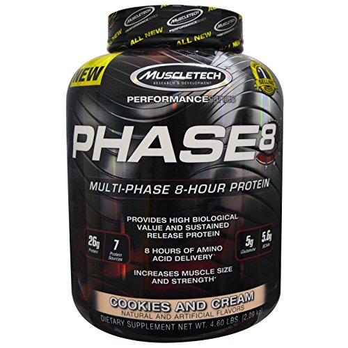 MuscleTech Phase 8 Protein Powder, Multi-Phase 8-Hour Protein Formula, Cookies and Cream, 4.60 lbs (2.02kg)
